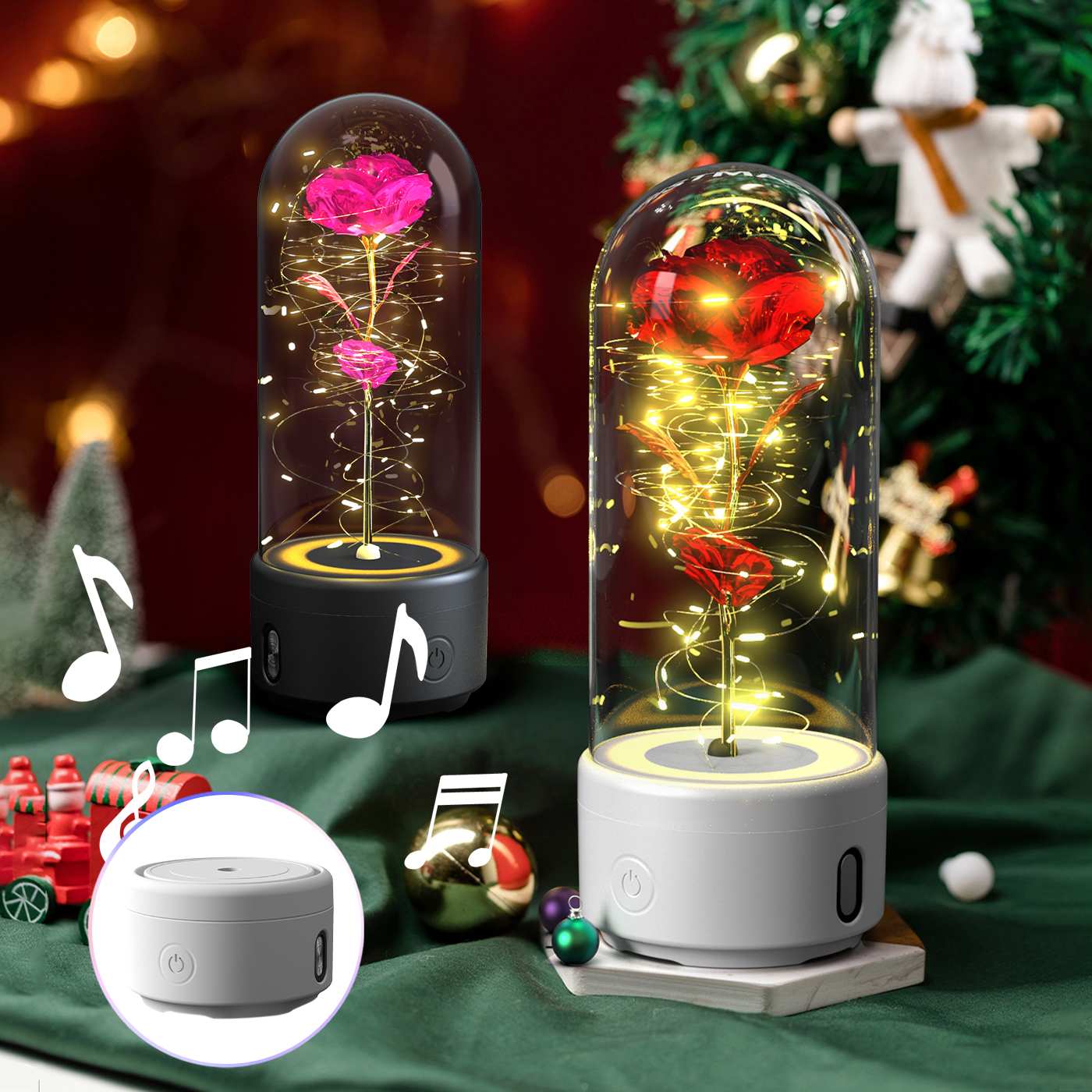 2-in-1 Rose Flowers LED Light & Bluetooth Speaker - Valentine's Day Gift